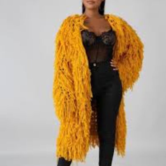 Mustard Yellow Shaggy Knit Cardigan - Picture 3 of 3